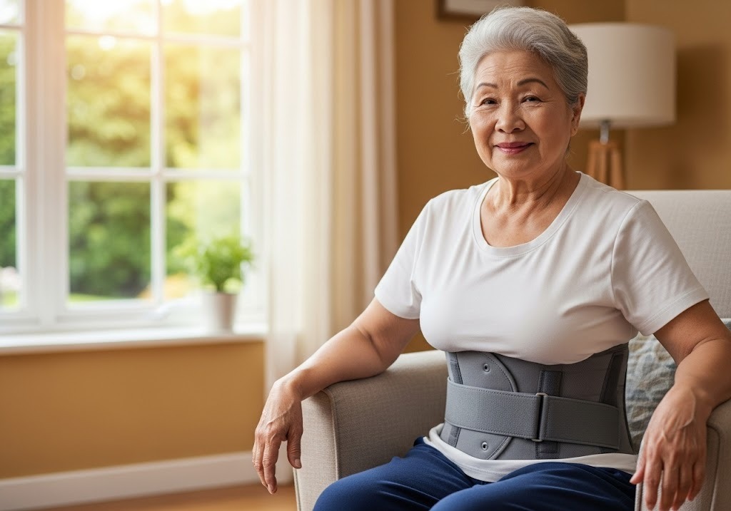 woman wearing orthopedic back brace