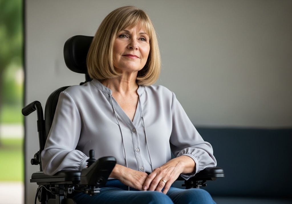 woman in power wheelchair