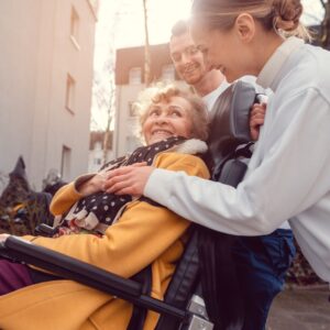woman using power wheelchair