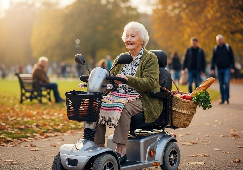 woman riding a mobility scooter