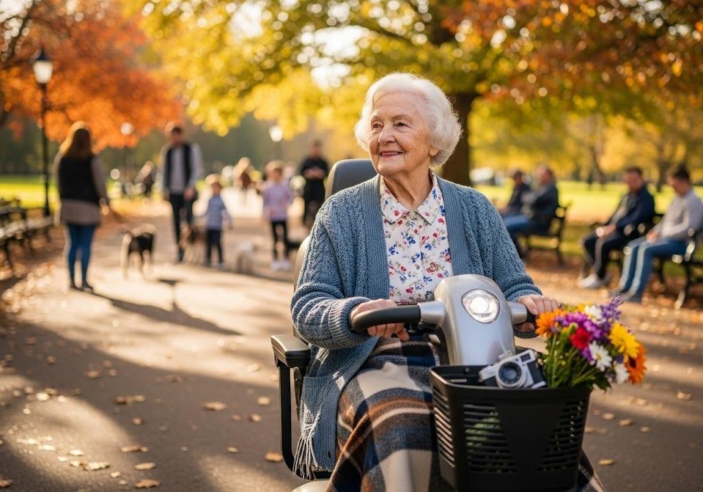 woman riding a mobility scooter