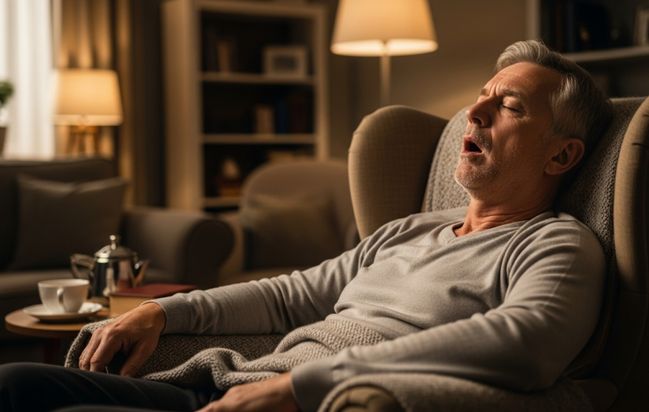 man snoring while sleeping, suggesting the need for a positive airway pressure machine