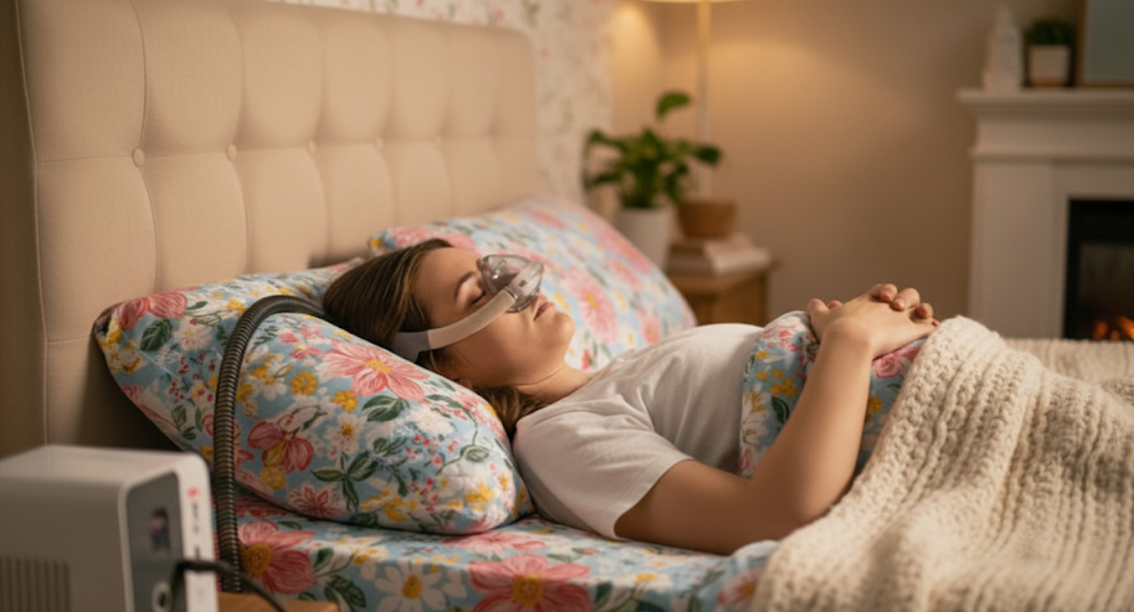 woman using CPAP machine while sleeping