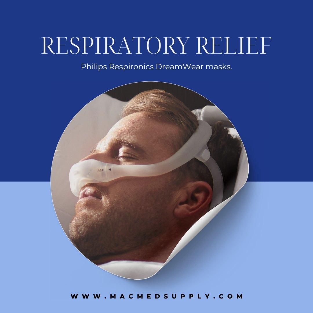 Person using the Philips Respironics DreamWeaver mask for respiratory relief