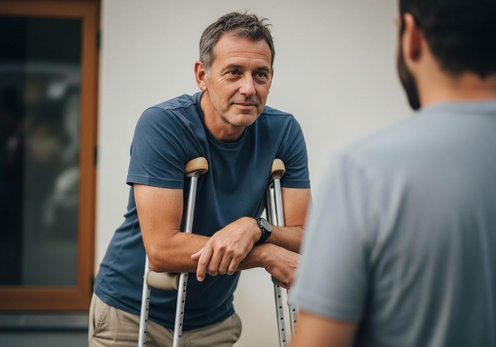 man in crutches