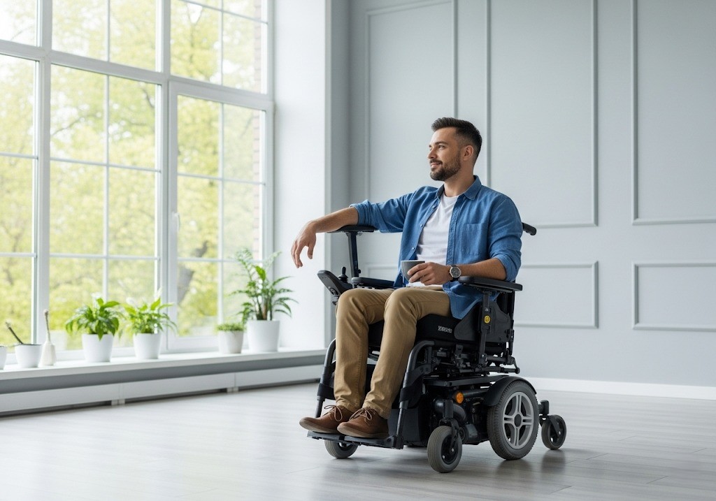 man using power wheelchair