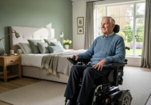 man using power wheelchair from power wheelchair authorized dealer in Harlingen