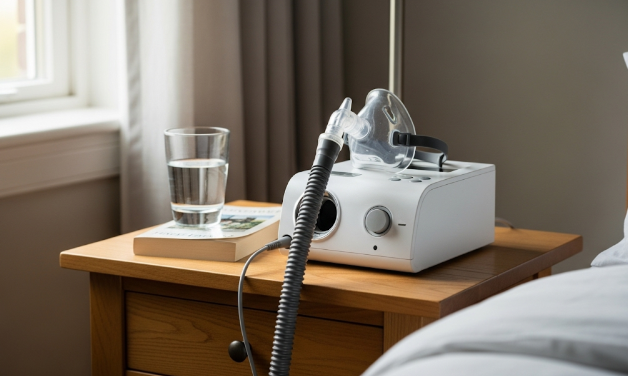 CPAP machine on bedside table