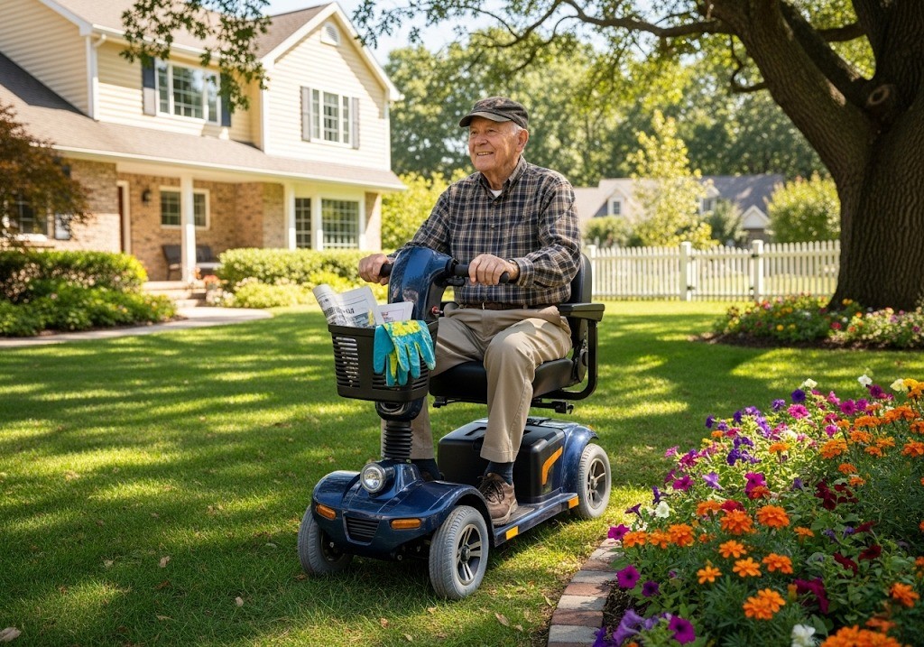 man in an electric scooter in yard