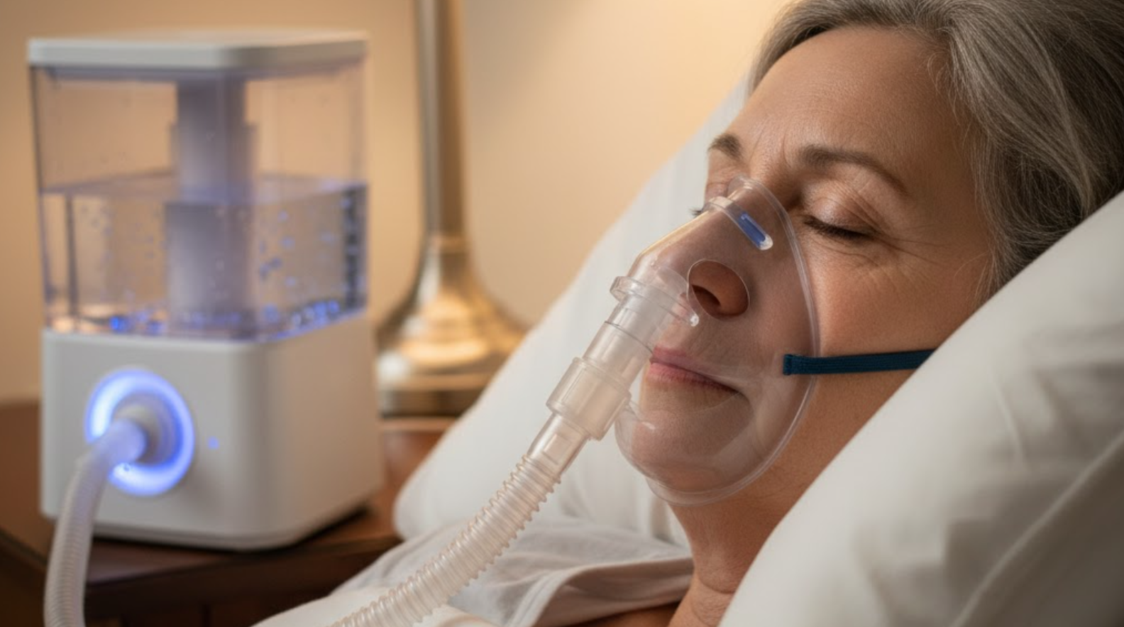 woman using CPAP humidifier while sleeping