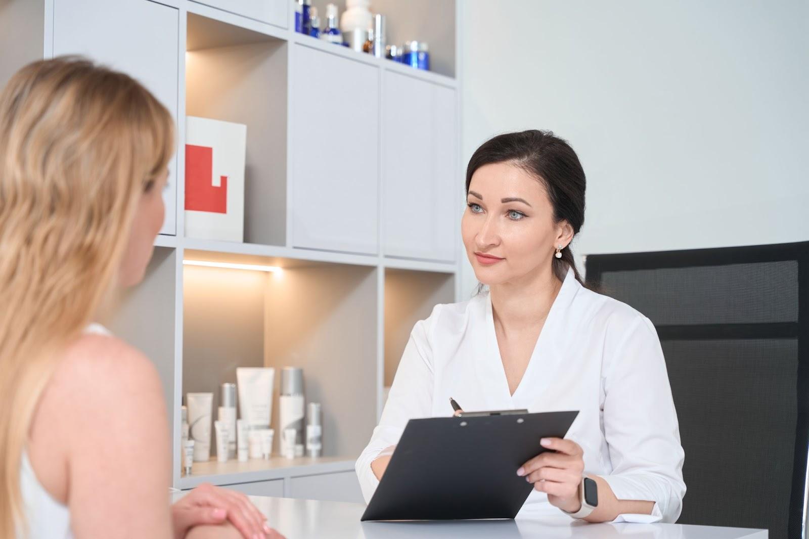 medical supply staff assisting customer