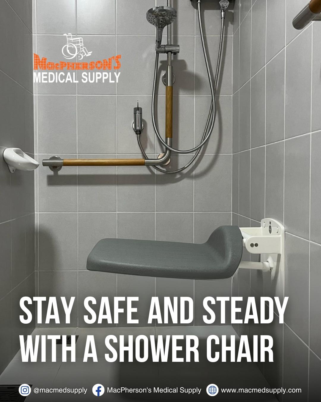 shower chair, representing one of the many pieces of home medical equipment available at MacPherson’s Medical Supply