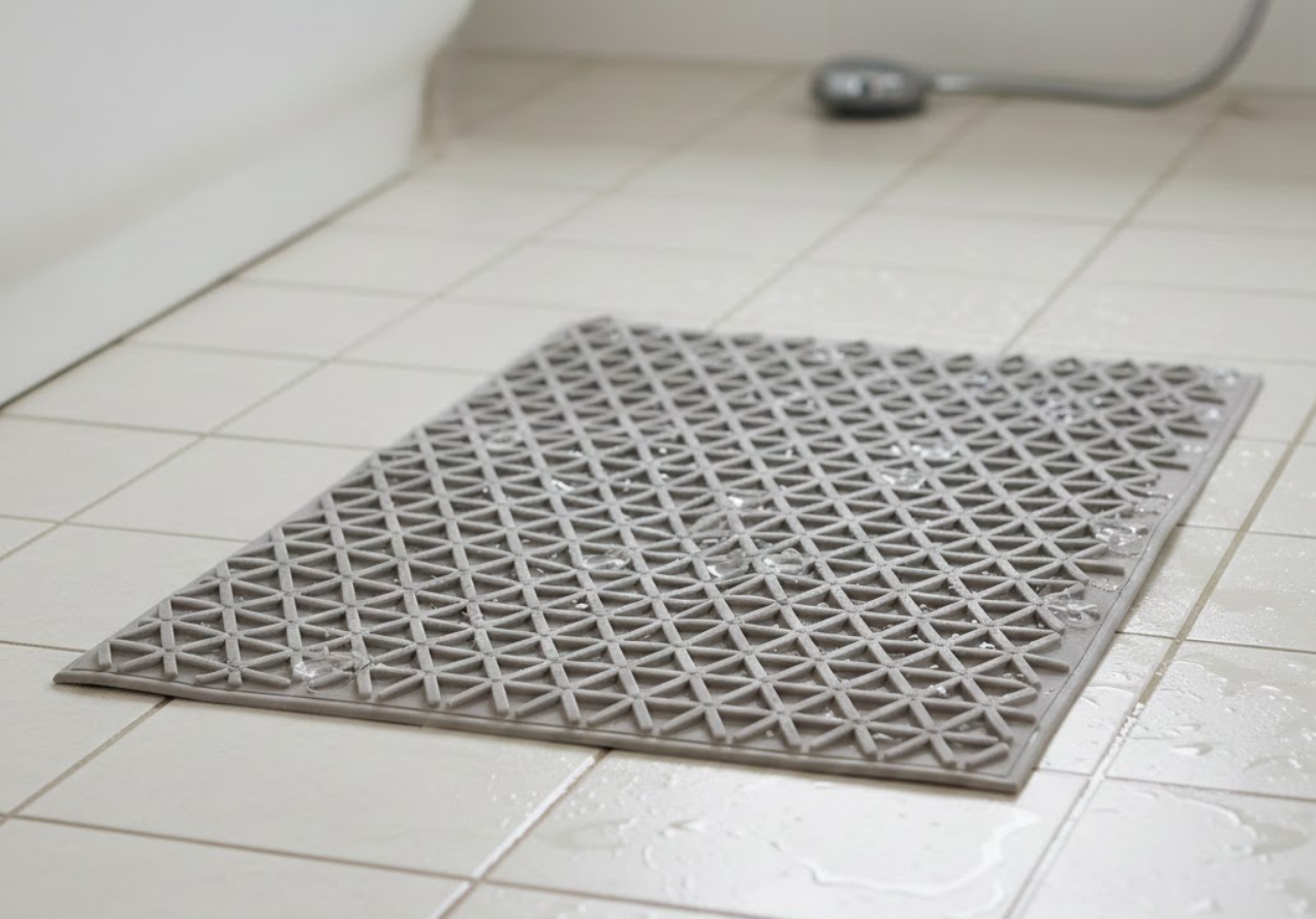non-slip rubber mat on bathroom floor