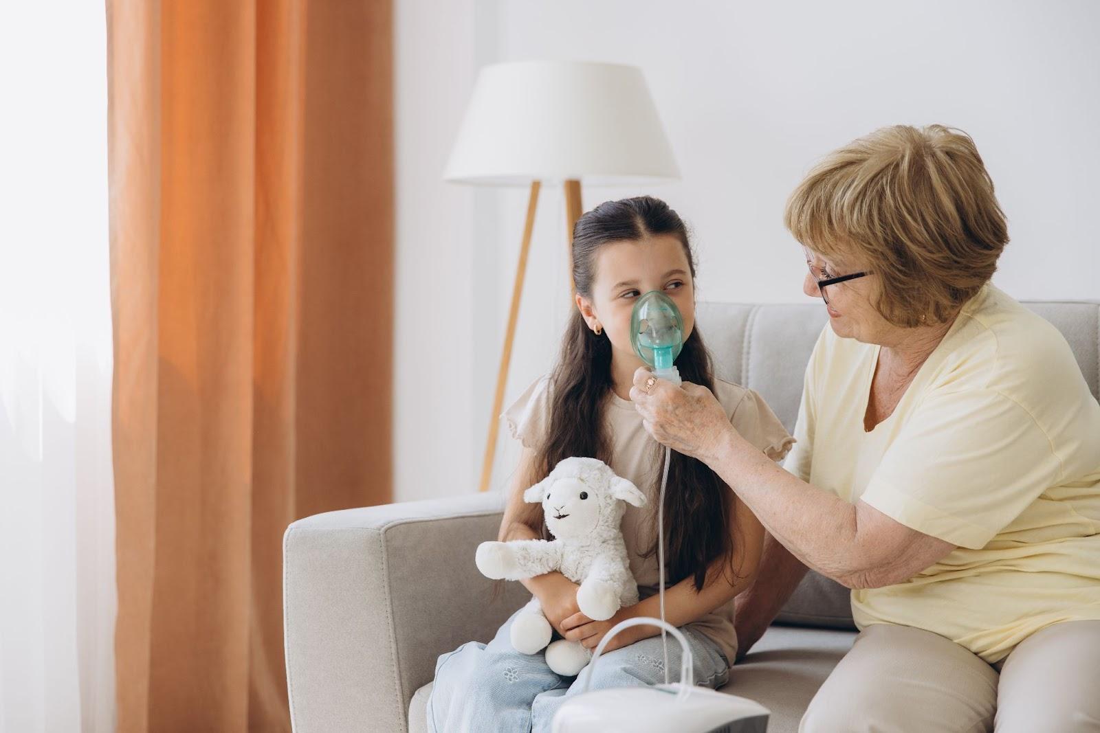 Respiratory and sleep therapy equipment, including oxygen concentrators and CPAP machines, with staff guidance in a home or clinic setting.
