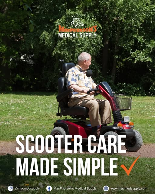 man using one of the mobility scooters from MacPherson’s Medical Supply