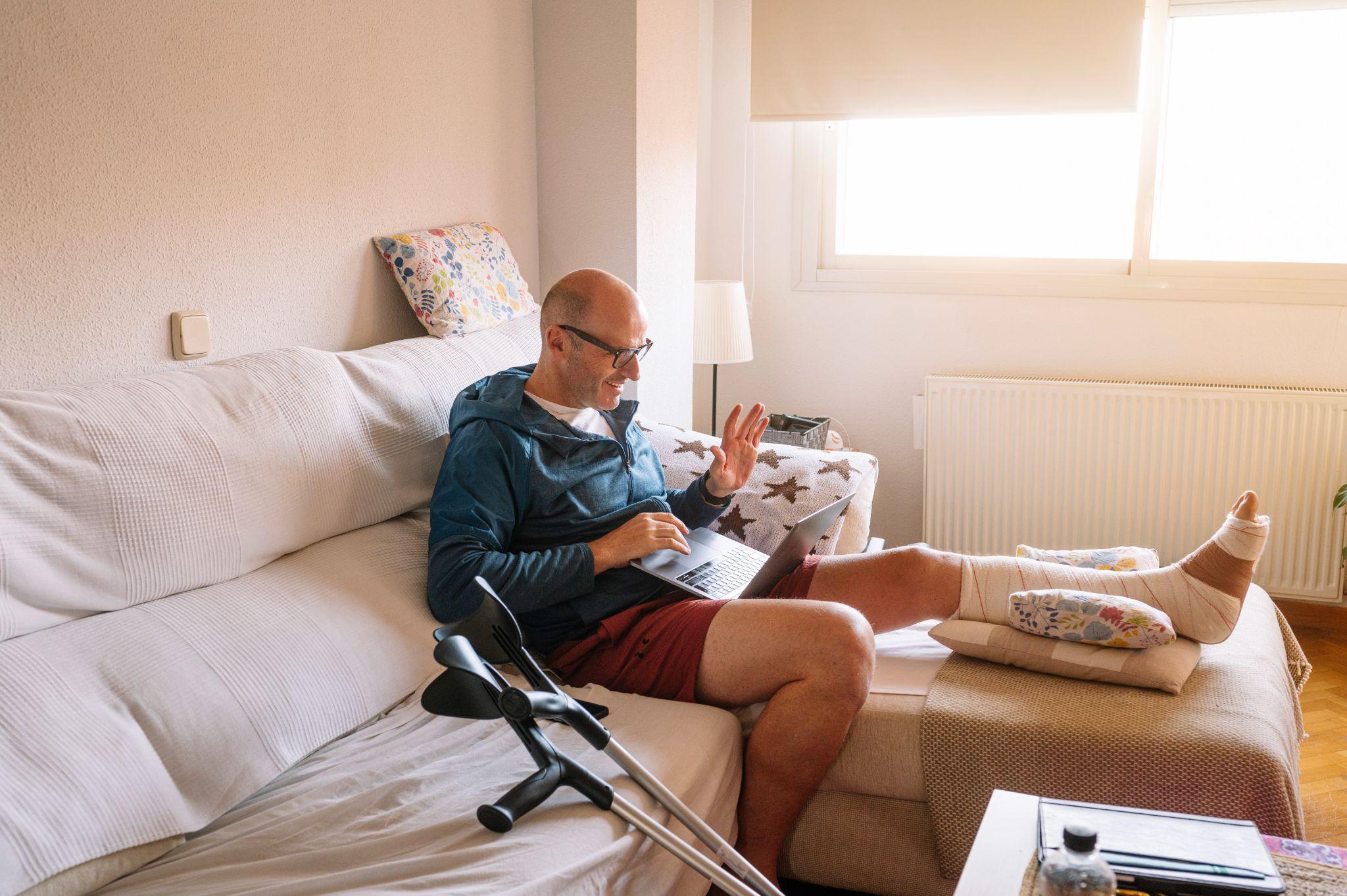 injured man recovering at home