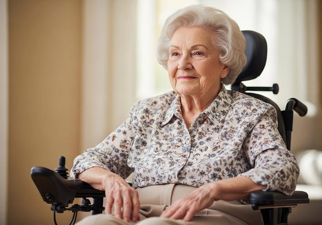 woman using power wheelchair
