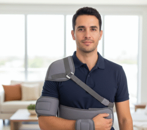 man wearing shoulder immobilizer