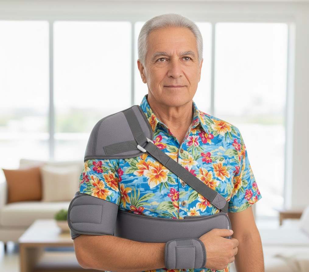 man wearing shoulder immobilizer