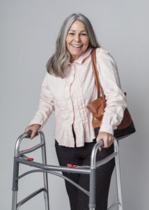 Senior woman using a walker, representing walkers in harlingen tx